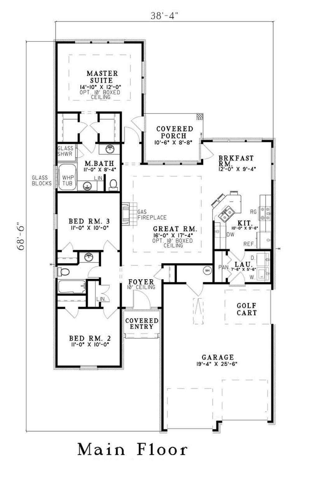 Floor Plan Main Level of Country Plan #153-1500
